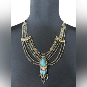 12” adjustable-Shyanne Gold and Turquoise Statement Necklace